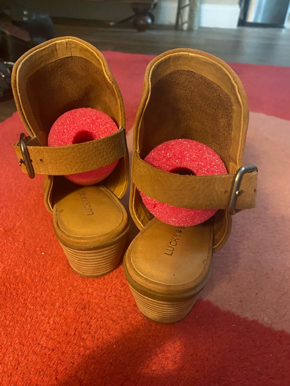Lucky Brand Brown Leather Buckle Block Heel Sandals